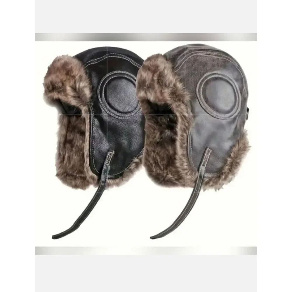 Lightweight Thickened Faux Leather Bomber Hat Catcher Hat Pilot Hat Trappers Hat